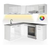 Vicco Cuisine en Angle Rick, Blanc, 167x60cm, PT Marbre avec Bande LED