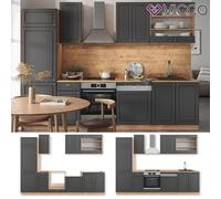 Cuisine en bloc Fame-Line Single style rustique 300cm chêne anthracite or Vicco