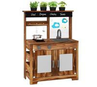 Cuisine en Bois Enfant - DREAMADE -2 Casseroles -Double Réchaud -Pot de Plantation -Tableau Acrylique -Jouet d’Imagination - 3+ Ans