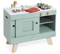 Cuisine en Bois Loft - Jouet d'Imitation Cuisine et Dinette - Style Vintage et Contemporain - 7 Ustensiles Métal et Gant Tissu