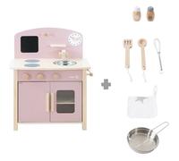 Roba - Cuisine en bois pour enfant - Plaque, four, évier et accessoires - Rose / Naturel