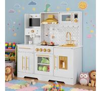 Cuisine en bois pour enfants avec cuisinière, four à micro-ondes, jouet de cuisine avec kit de cuisine, pour enfants à partir de 3 ans, garçons et filles, cuisine de jeu, jeu de rôle, 100 x 86 x 30 cm