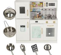 Cuisine en bois pour enfants avec réfrigérateur liste de courses éclairage LED + accessoires pots couverts grand 80cm