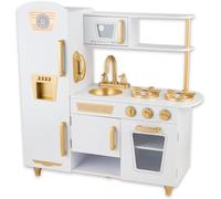 Cuisine en bois rose pour enfants avec évier, cuisinière et four, cuisine de jeu en bois avec accessoires, pour enfants à partir de 3 ans (blanc)