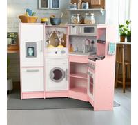 Cuisine en bois rose pour enfants avec évier, cuisinière et four, cuisine de jeu en bois avec accessoires, pour enfants à partir de 3 ans (rose 2)