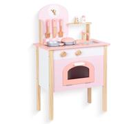 Cuisine en Bois Rose pour Enfants avec Évier, Cuisinière, Four et Accessoires - Jeu de Cuisine à Partir de 3 Ans