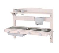 roba Cuisine Extérieure Murale pour Enfants avec Évier, Plaques de Cuisson et Réservoir à Eau - Idéale de 18 Mois à 8 Ans - Cuisine à Suspendre en Bois Massif Lasuré Gris