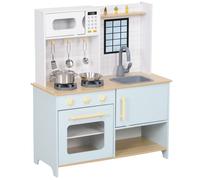 AIYAPLAY Cuisine Enfant, Cuisine en Bois Enfant 3+ Ans, avec Micro-Ondes, cuisinière, Espace de Rangement, Accessoires, pour Enfants 3+ Ans, Bleu