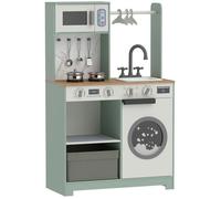 AIYAPLAY Cuisine Enfant Jouet d'imitation avec cuisinière 3-6 Ans Vert | Dinette Enfant, Évier, Micro-ondes, Distributeur de Glaçons, 5 Accessoires, Tiroir en Tissu, Cintres, pour Garçons et Filles