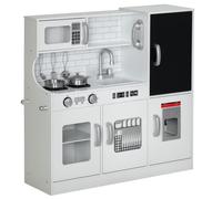 AIYAPLAY Cuisine Enfant Jouet d'Imitation Dinette Enfant de 3 à 8 Ans Blanc | Téléphone, Tableau Noir, Micro-ondes, Cuisinière, Évier, Accessoires de Cuisine