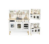 Mamabrum Cuisine Enfant en Bois Interactive LED - Hauteur Réglable 88-104cm avec Micro-Ondes, Lave-Vaisselle, Machine à Café et 15 Accessoires