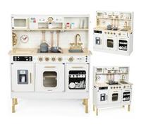 Mamabrum Cuisine Enfant en Bois Interactive LED - Hauteur Réglable 88-104cm avec Micro-Ondes, Lave-Vaisselle, Machine à Café et 15 Accessoires
