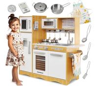 Cuisine enfant Bois LED Mamabrum 93x30x83 cm- avec Frigo, Micro-Ondes, Plaque, Ustensiles, Tablier - pour Enfants 3 Ans+