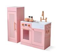 Teamson Kids Little Chef Chester Cuisine de Jeu en pêche | Avec réfrigérateur, Cuisinière, 12 Accessoires, Étagères et Crochets, Développe la créativité et compétences d'organisation