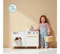 Cuisine enfant, buanderie bois - lave-linge, évier et accessoires