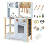 Cuisine Enfant COSTWAY 14 Accessoires, en Bois 3 Ans+ avec Tableau Noir Micro-ondes, Four pour Garçons et Filles