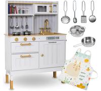 Mamabrum Cuisine enfant en bois 3+ – micro-ondes, four, évier, accessoires et tablier