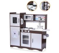 Cuisine Enfant En Bois - Baby Vivo - Toni en Brun - Recette Jeu d'imitation Tableau Cuisinière Éducatif Chef