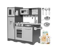 Mamabrum Grande cuisine jouet en bois LED 92x30x82,5 cm - frigo, micro-ondes, 8 pièces, 3 ans+
