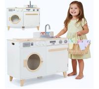 Cuisine Enfant en Bois & Lave Linge - Mamabrum - 73,5x29x67 cm - Blanc - Jouet Multifonctionnel - Sécurisé