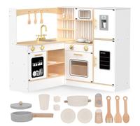 Mamabrum Cuisine Enfant en Bois - Grand Modèle d’Angle XXXL avec Micro-Ondes, Lumière & Son, Distributeur de Glaçons, Four, Évier, Lave-Vaisselle et Accessoires - Design Moderne
