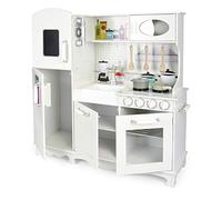 Cuisine Enfant en Bois PlayChef Retro Deluxe - Grande Blanche 102 cm avec Lumières et Sons Réalistes - Nombreux Accessoires Inclus - Design Rétro - Jeu Créatif