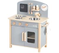 Cuisine enfant en bois - ROBA - Avec plaque de cuisson, four, évier, accessoires et horloge - Gris / Naturel