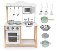 Cuisine Enfant en Bois Robuste, avec Micro-ondes et Accessoires, Four, évier et casseroles inclus G