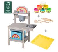Cuisine enfant extérieure - ROBA - Roba x Play-Doh - Bois massif FSC - 6 pots Play-Doh 28 g - Tapis silicone 3D sans BPA
