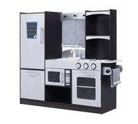 HOMCOM Cuisine pour Enfants en Bois dinette Jeu d'imitation éducatif Complet Nombreux Accessoires & rangements Inclus MDF pin 105 x 32 x 95 cm argenté et Noir