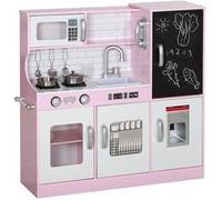AIYAPLAY Cuisine Enfant Jouet d'imitation dinette Enfant de 3-8 Ans avec téléphone, Tableau Noir, Micro-Ondes, cuisinière, évier, Accessoires de Cuisine, Rose