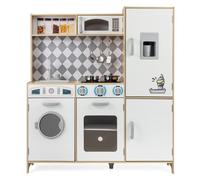 Cuisine Enfants 3 Ans+ COSTWAY en Bois-9 Accessoires avec Machine à Glaçons, Cuisinière, Machine à Laver, Four, Micro-ondes Naturel