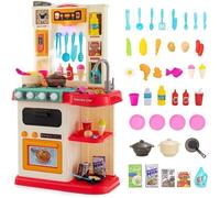 Cuisine Enfants COSTWAY 38 Accessoires, Jouet Dînette, Lumières et Sons Réalistes, Cadeaux de Noël - d'Anniversaire 3 Ans+ Rouge