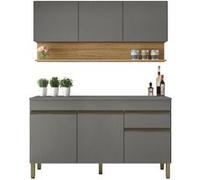 Cuisine Equipée 6 Portes 1 Tiroir Chêne et Gris L 120 H 200 P 53.3 cm - L 120 x l 53.3 x H 200 cm Gris G