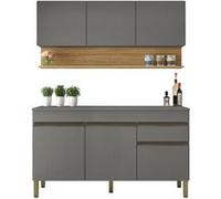 Cuisine Equipée 6 Portes 1 Tiroir Chêne et Gris L 150 H 200 P 53.3 cm - L 150 x l 53.3 x H 200 cm Gris G
