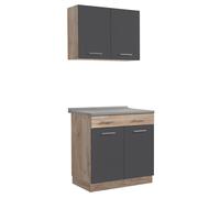 Cuisine Équipée Bloc Intégrée Gris en Bois Kitchenette Rangement Homestyle4u