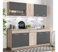 Cuisine Équipée en Bois Gris Kitchenette Bloc Intégrée sans Électro Homestyle4u