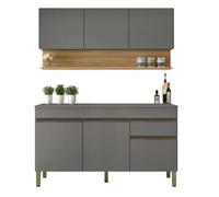 Cuisine Equipée - LINE - 6 Portes 1 Tiroir - Imitation Chêne et Gris - L 150 x H 200 cm