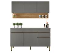 Cuisine Equipée - LINE - Imitation Chêne et Gris - 6 Portes - 1 Tiroir - L 120 x H 200 cm