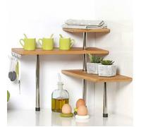 Cuisine Etagère d'angle 3 étagères Bois Bambou et Acier Meuble d'angle