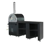 Cuisine extérieure 3 éléments avec four à pizza noir - Oviala
