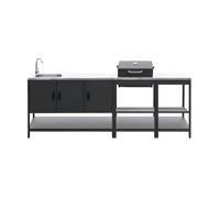 Cuisine extérieure 3 modules acier inoxydable avec barbecue charbon noir Naxos