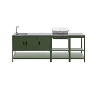 Cuisine extérieure 3 modules acier inoxydable avec barbecue charbon vert Naxos