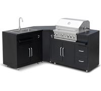 Cuisine extérieure en métal avec 3 modules évier et barbecue - Oviala Memphis