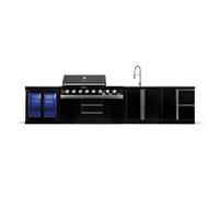 Cuisine extérieure GORILLER® BLACKBACK L1, grill à gaz XXL avec double réfrigérateur, évier, plan de travail et espace de rangement supplémentaires, acier inoxydable,