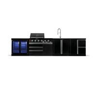 Cuisine extérieure GORILLER® BLACKBACK L3, grill à gaz avec double réfrigérateur, évier, plan de travail supplémentaire et espace de rangement, acier inoxydable, noir