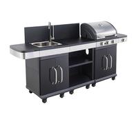 Cook’in Garden - Cuisine Extérieure Modulable FIDGI 3, Barbecue au Gaz, 3 Brûleurs avec Thermomètre, Meuble d’Appoint Desserte et Évier, Structure Métal, Noir