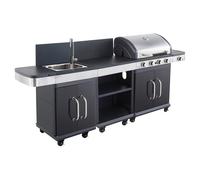 Cook’in Garden - Cuisine Extérieure Modulable FIDGI 4, Barbecue au Gaz, 4 Brûleurs avec Thermomètre, Meuble d’Appoint Desserte et Évier, Structure Métal, Noir
