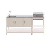 sweeek - Cuisine extérieure Naxos 2 modules Acier Inoxydable Beige Barbecue au Charbon avec évier