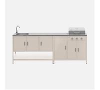 Cuisine extérieure Naxos 2 modules acier inoxydable beige barbecue gaz 3 brûleurs avec évier